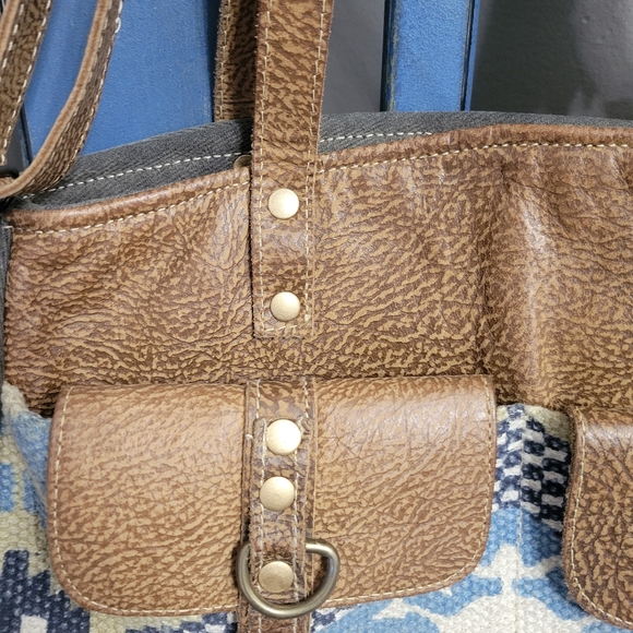 Myra Canvas/Leather Grey Crossbody Handbag Southwest Western OS - Picture 2 of 5